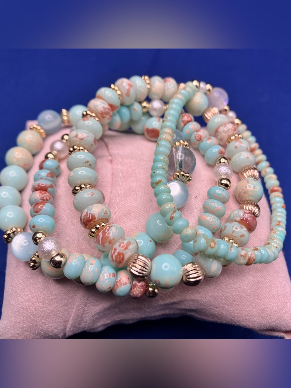 Pastel Turquoise Beaded Stretch Bracelet Set - Unbranded